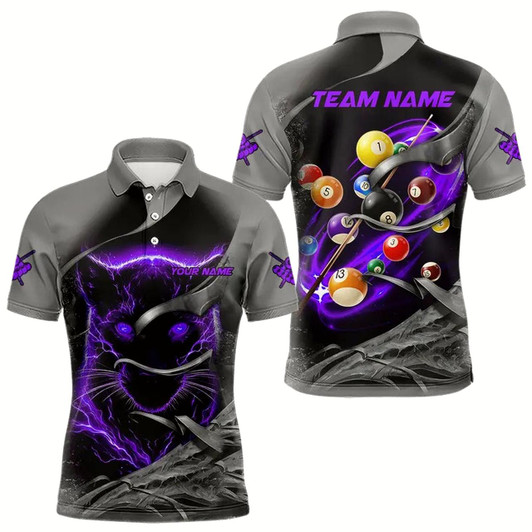 Goofygear Personalized Panther Lightning 3D Billiard Balls Pool Shirts For Men, Billiard League JerseyPurple
