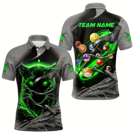 Goofygear Personalized Panther Lightning 3D Billiard Balls Pool Shirts For Men, Billiard League Jersey Green