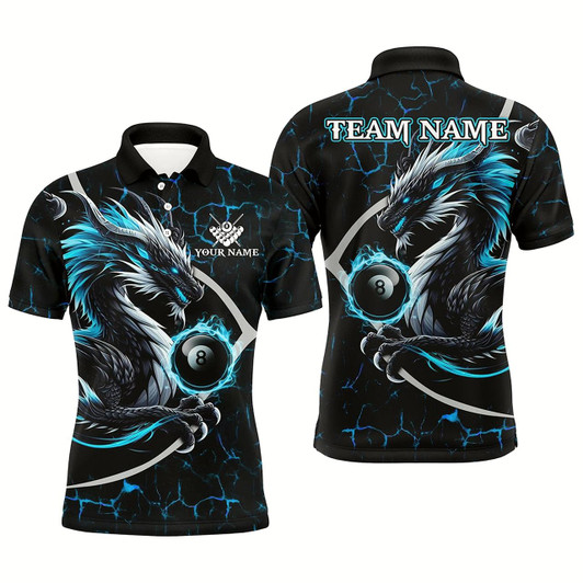 Goofygear Personalized Blue Glowing Fire Crack Pattern Dragon Billiard Shirts For Men, Team Billiard Jerseys