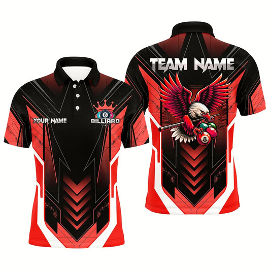 Goofygear Personalized Funny Eagle Billiard Shirts For Men Custom Name Red Billiard Balls Sports Jerseys Style 2