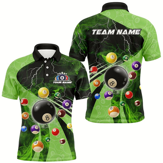 Goofygear 3D Billiard Balls Pool Shirts For Men Customized Lightning Billiard Jerseys Shorts Sleeve Green