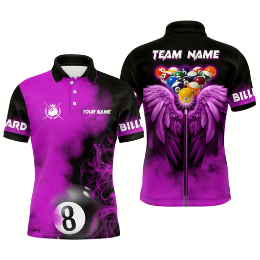 Goofygear Personalized Purple Billiard Wings Pool Shirts For Men Custom Funny Billiard Balls Pool Jerseys
