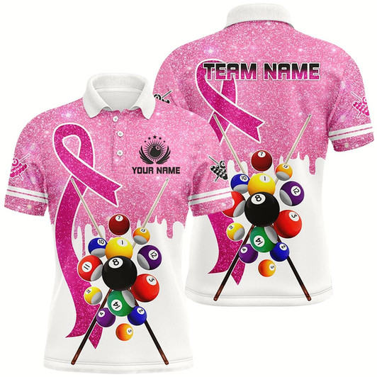 Goofygear Pink Ribbon Billiard Balls Breast Cancer Awareness Pool Shirts For Men Custom Billiard Jerseys Style 2