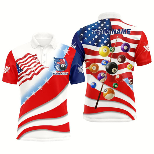 Goofygear Personalized 3D Billiard Balls American Flag Pool Shirts For Men, Patriotic Billiard Team Jerseys