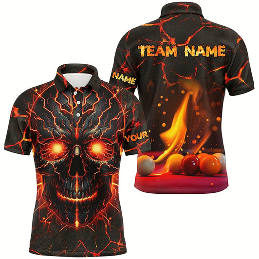 Goofygear Personalized Orange Skull Billiard Shirts For Men Custom Fire Billiard Balls Team Jerseys Attire
