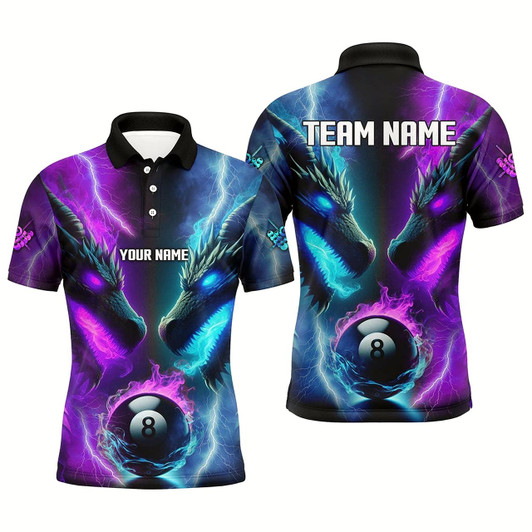 Goofygear Custom Blue Purple Fire 3D Dragon 8 Ball Pool Billiard Shirts For Men, Team League Billiard Jerseys Style 3