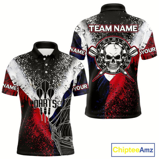 Goofygear Custom Red And Blue Skull Dartboard Grunge Dart Shirts For Men Dart Team Jerseys