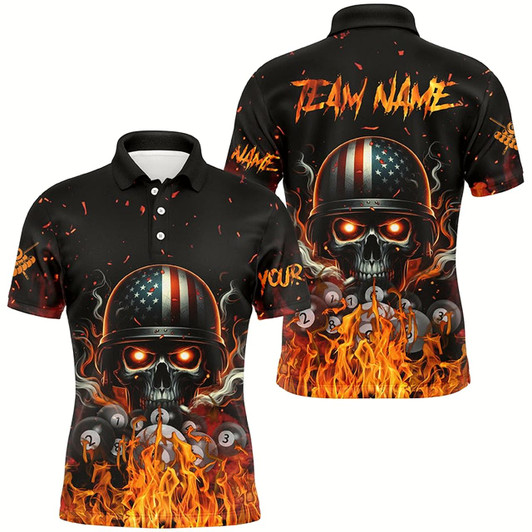 Goofygear Funny Skull Us Flag Billiard Shirts For Men Customized Billiard Balls Fire Sports Pool Jerseys Style 1