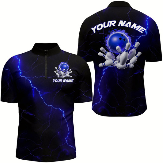Goofygear Blue Thunder Lightning Flame Bowling Ball Custom Bowling Team Shirts For Men Bowlers Style 1