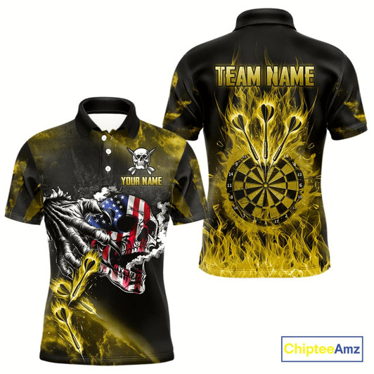 Goofygear Fire Flame Darts Board American Flag Skull Dart Shirts For Men Custom Darts Team Jerseys Yellow Style 2