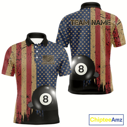Goofygear Vintage American Flag 8 Ball Billiard Shirts For Men Custom Patriotic Pool Team Jerseys