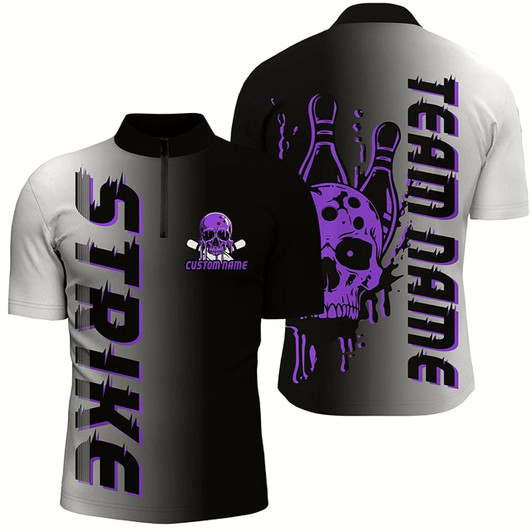 Goofygear Custom Strike Bowling Team Shirts For Men , Skull Bowling Jerseys With Team Name Purple