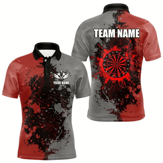 Goofygear Personalized Darts Paint Red And Grey Dart Shirts For Men Custom Grunge Dart Team Jerseys