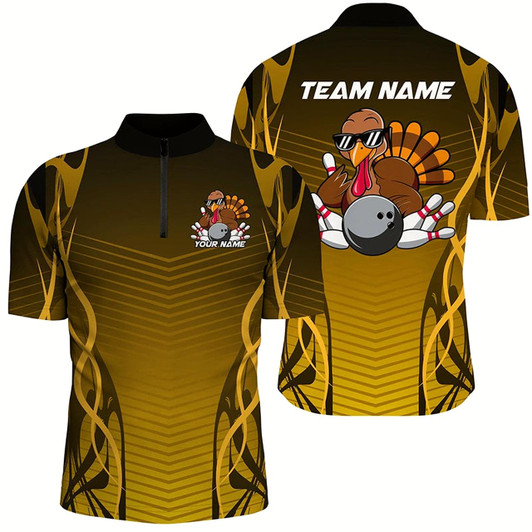 Goofygear Custom Funny Turkey Bowling Team Shirts For Men, Thanksgiving Bowling Uniform Bowler Outfit Style 3