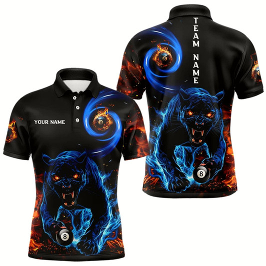 Goofygear Personalized Orange And Blue Flaming 3D Panther Billiard Shirts For Men, Cool Team Billiard Jerseys Style 1
