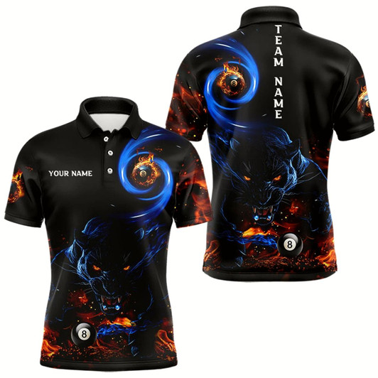 Goofygear Personalized Orange And Blue Flaming 3D Panther Billiard Shirts For Men, Cool Team Billiard Jerseys Style 2