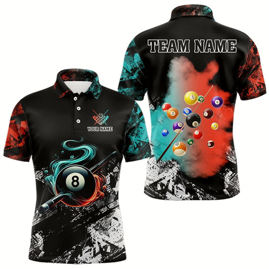 Goofygear Personalized Orange And Turquoise 8 Ball Pool Smoke Billiard Shirts For Men Custom Billiard Jersey