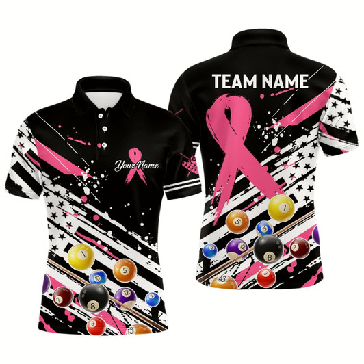 Goofygear Breast Cancer American Flag Custom Billiard Shirts For Men, Billiard Balls Jerseys, Gift For Pooler Style 1