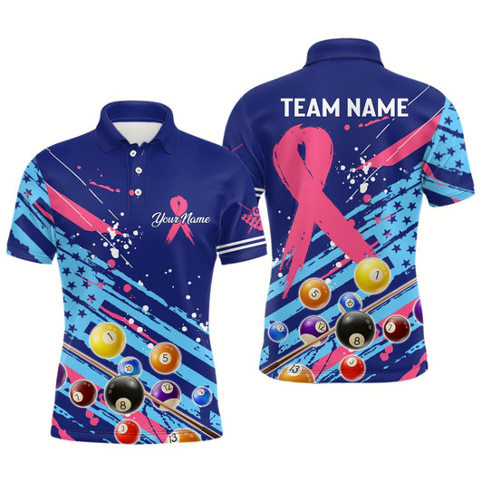 Goofygear Breast Cancer American Flag Custom Billiard Shirts For Men, Billiard Balls Jerseys, Gift For Pooler Style 2