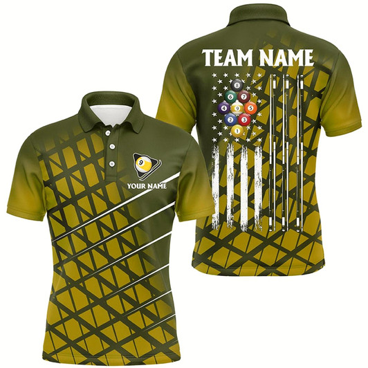 Goofygear Personalized Yellow Retro American Flag Men Billiard Shirts Custom 9 Ball Pool Billiard Jerseys