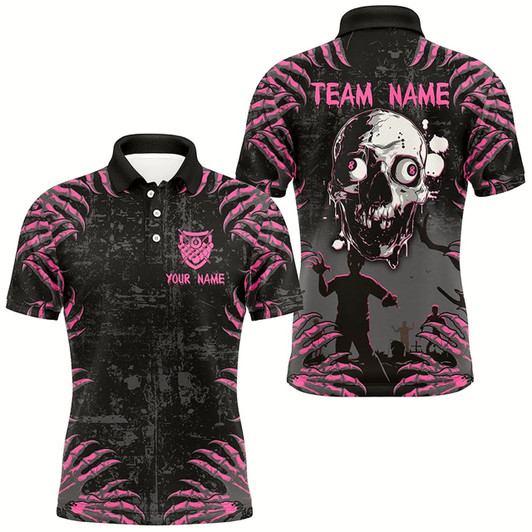 Goofygear Funny Skull Claw Pattern Custom Men Billiard Shirts, Grunge Pink Black Halloween Billiard Jerseys Style 2