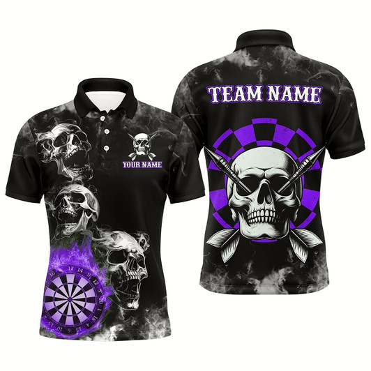 Goofygear Personalized Purple Darts Smoke Skull Men Dart Shirt Custom Dart Board Fire Flame Dart Team Jersey