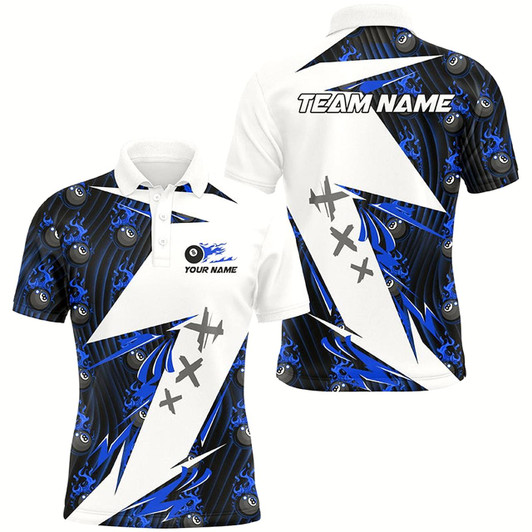 Goofygear Blue Billiard 8 Ball Flame Pattern Custom Pool Shirts For Men, Billiard Tournament Jerseys For Team