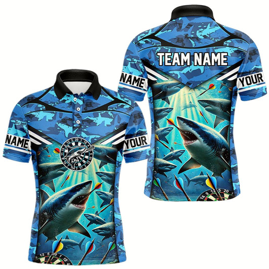 Goofygear Blue 3D Shark Custom Ocean Camo Darts Shirts For Men Custom Dart Jersey