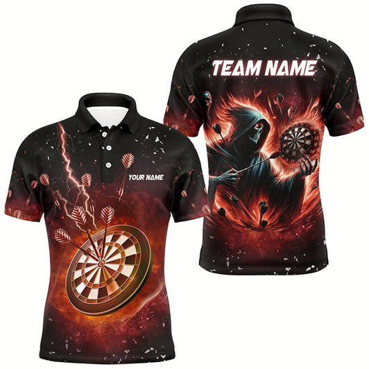 Goofygear Personalized Scary Death Skeleton Fire Dart Shirts For Men Custom Darts League Team Jerseys Style 2