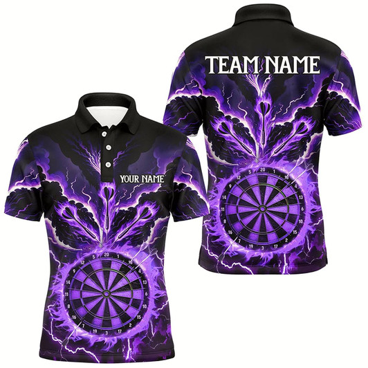 Goofygear Personalized Lightning Smoke Fire Flame Purple Darts Shirts For Men, Darts League Team Jerseys Style 2
