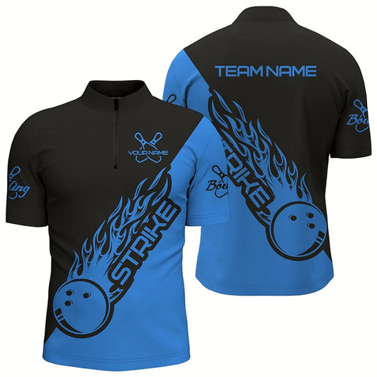 Goofygear Custom Bowling Shirts For Men , Bowling Team Shirts Bowling Strike Black And Blue
