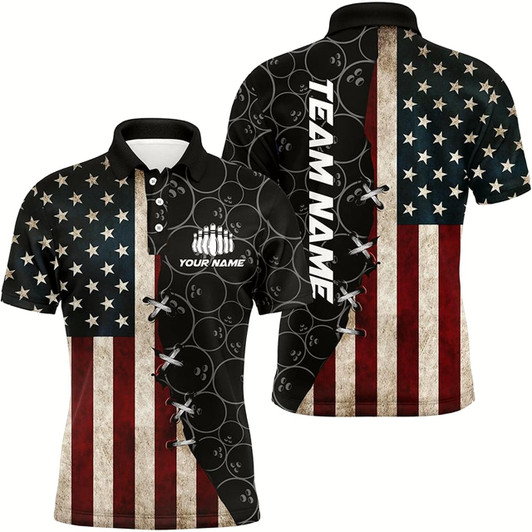 Goofygear Vintage Us Flag Custom Bowling Team Shirts For Men Bowling Ball Pattern Patriotic Gifts