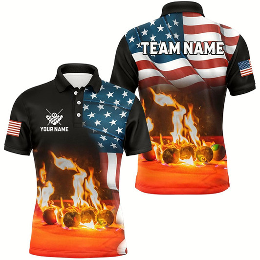 Goofygear Personalized Billiard Balls Fire American Flag 3D Shirts For Men Custom Patriotic Billiard Apparel