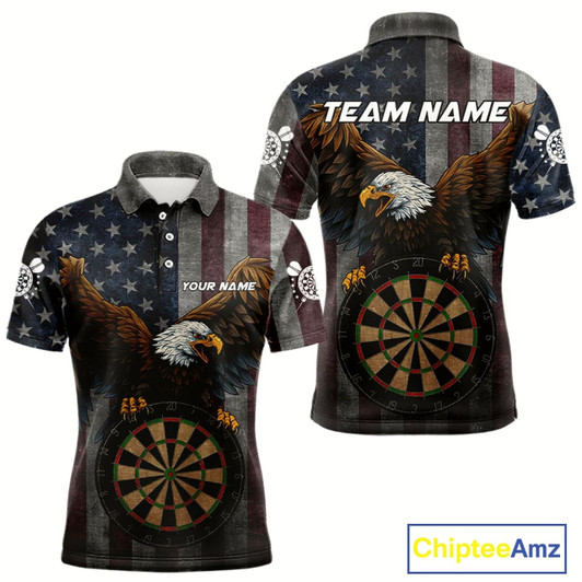 Goofygear Personalized Grunge American Flag Patriotic Dart Shirts For Men Custom Eagle Darts Team Jersey