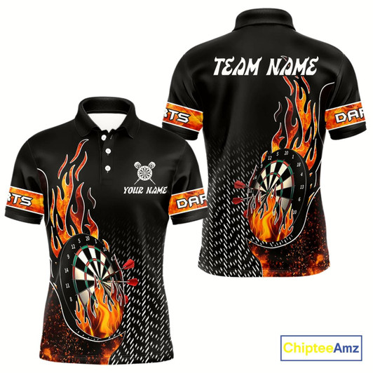 Goofygear Men'S Custom Darts Shirt With Flame Dartboards And Red Dart Arrows