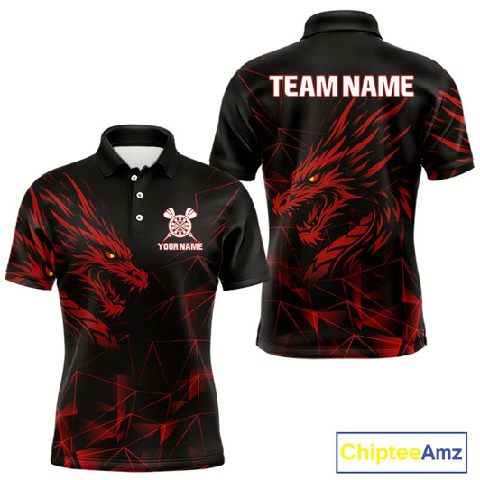 Goofygear Men’S Custom Darts Shirt With Maroon Dragons And Black Geometric Pattern