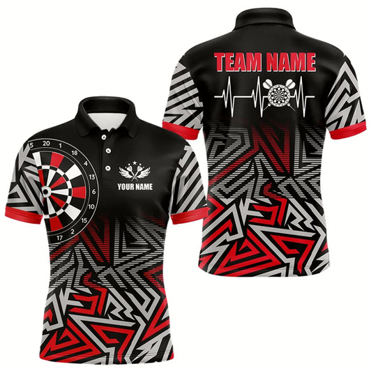 Goofygear Personalized Darts Heartbeat Zig-Zag Pattern Custom Dart Shirts For Men, Dart Team Jerseys Red
