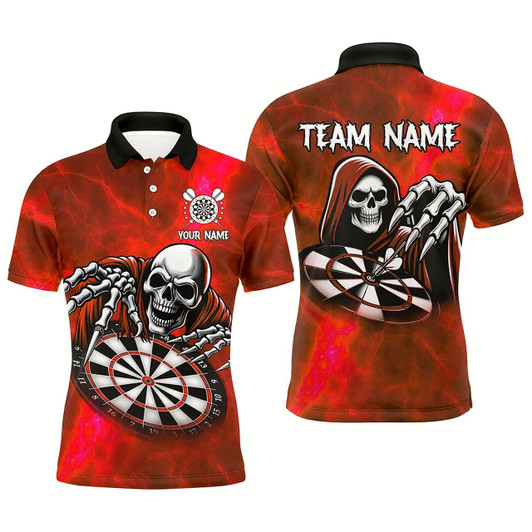 Goofygear Death Skeleton Custom Red Dart Shirts For Men, Personalized Name 3D Skull Dart Team Jerseys