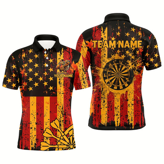 Goofygear Custom Autumn Grunge Us Flag Patriotic Dart Shirts For Men, Thanksgiving Retro Darts Team Jerseys