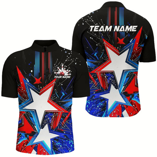 Goofygear Red White And Blue Stars Custom Us Bowling Shirts For Men, Patriotic Bowling Team Shirts Style 2