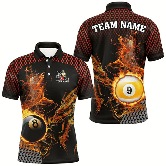 Goofygear Billiard 8 Ball & 9 Ball Flame Smoke Custom Dragon Billiard Shirts For Men Billiard Team Jerseys