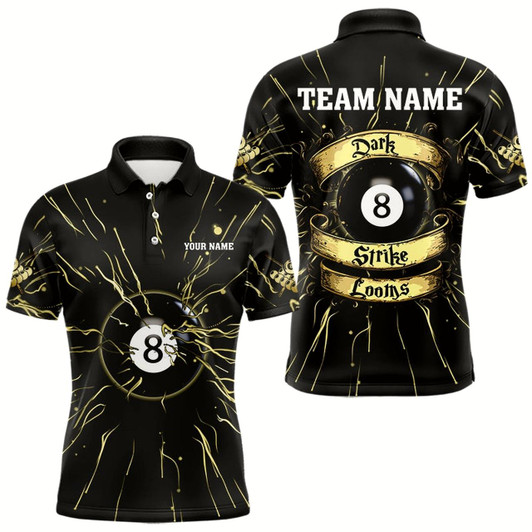Goofygear Personalized Dark Strike Looms 8 Ball Billiard Shirts For Men, Funny Billiard Pool Jerseys Gold