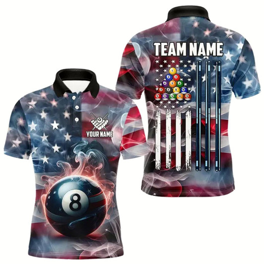 Goofygear Personalized Smoke Usa 8 Ball Pool Billiard Shirts For Men, Patriotic American Team Billiard Jersey
