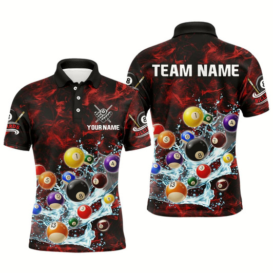 Goofygear Funny Billiard Balls In Water Custom Smoke Pattern Men Billiard Shirts, Pool Billiard Jerseys Red