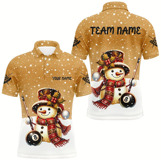 Goofygear Funny Christmas Snow Effigy 8 Ball Pool Billiard Shirts For Men Custom Christmas Billiard Jerseys