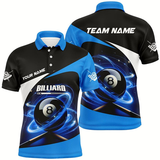 Goofygear Blue 8 Ball Pool Swirling Light Billiard Jerseys For Men Custom Billiard League Team Shirts Style 2