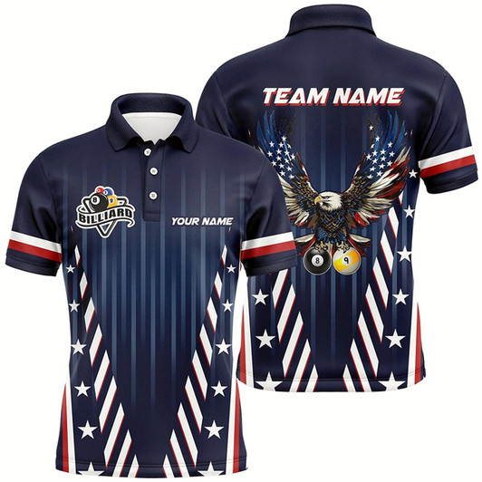 Goofygear Customized Eagle American 8 & 9 Ball Billiard Shirts For Men, Patriotic Billiard Flag Team Jerseys