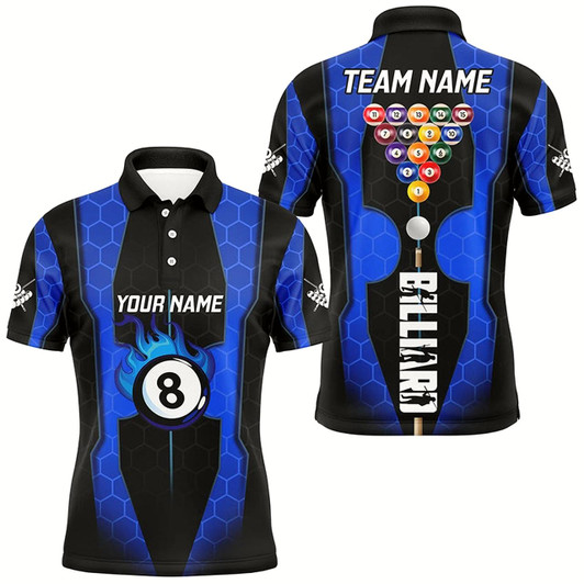 Goofygear Personalized Blue 3D 8 Ball Pool Custom Billiard Team Shirts, Pool Tournament Jerseys For Men