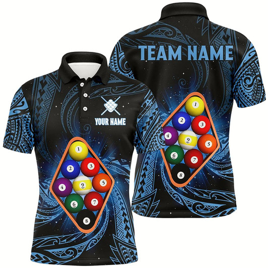Goofygear Personalized Blue Tribal Pattern 9 Ball Billiard Shirts For Men, 9 Ball Pool Billiard Jerseys