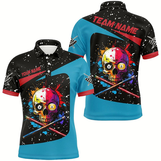 Goofygear Personalized Colorful Skull 8 Ball 9 Ball Billiard Shirts For Men Custom Grunge Billiard Jerseys